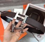New Replica Hermes Leather Belt - Dark Brown Belt with Brushed steel H Buckle